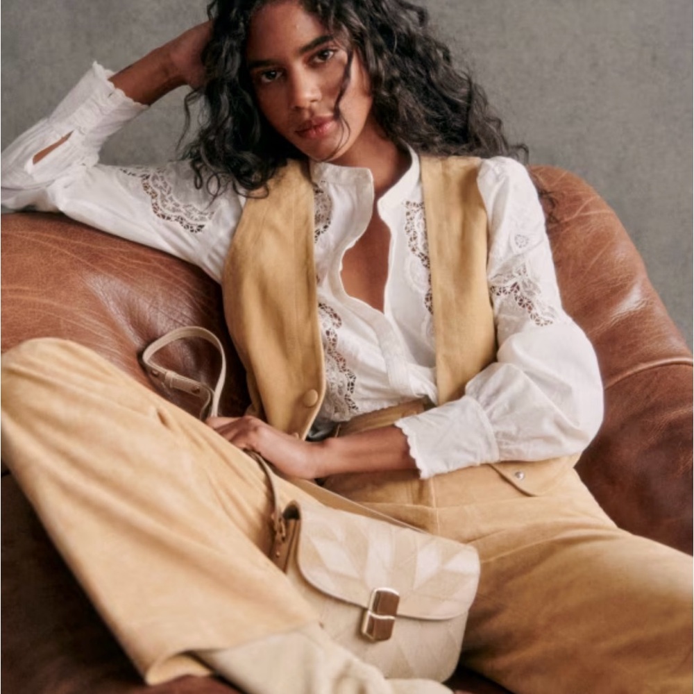 Sezane Drea Jacket Suede Vest Sand size 6 NWOT